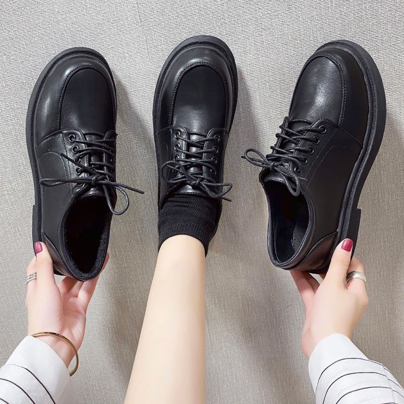 系带小皮鞋女英伦风学院学生布洛克单鞋女夏百搭黑色工作鞋子jk鞋