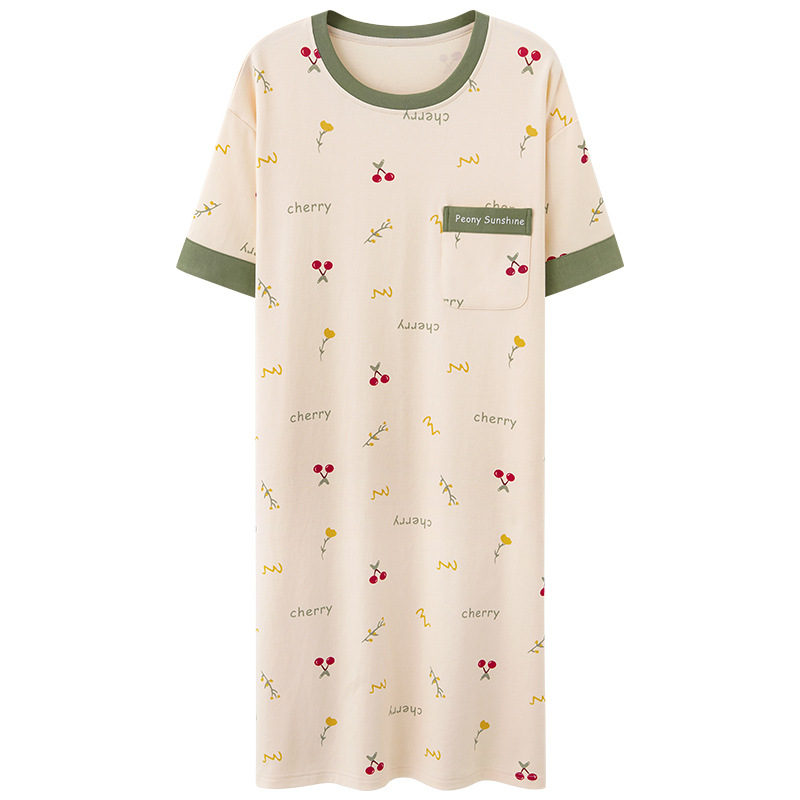 Wholesale Women's Nightdress Summer Cotton Short Sleeve Thin 2023 New round Neck Pajamas Skirts Summer Home Wear