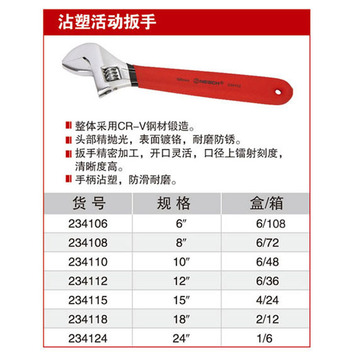 耐世活动扳手 沾塑活口扳手 234106 234108 234110 234112 234115