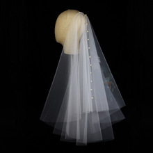 LA001气质新款钉珠头纱 简约白色双层新娘软纱婚礼拍照头饰批发