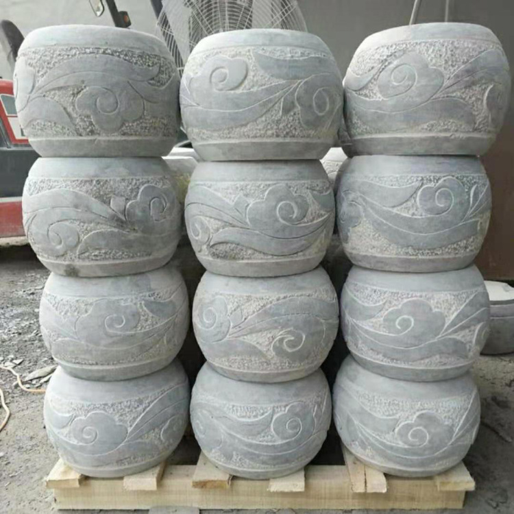 石雕柱顶石 仿古青石圆柱墩仿古做旧柱础石价格图片