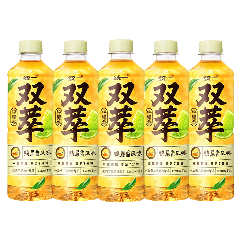 统一双萃柠檬茶500ml*5瓶装鸭屎香风味柠檬味茶饮料中瓶