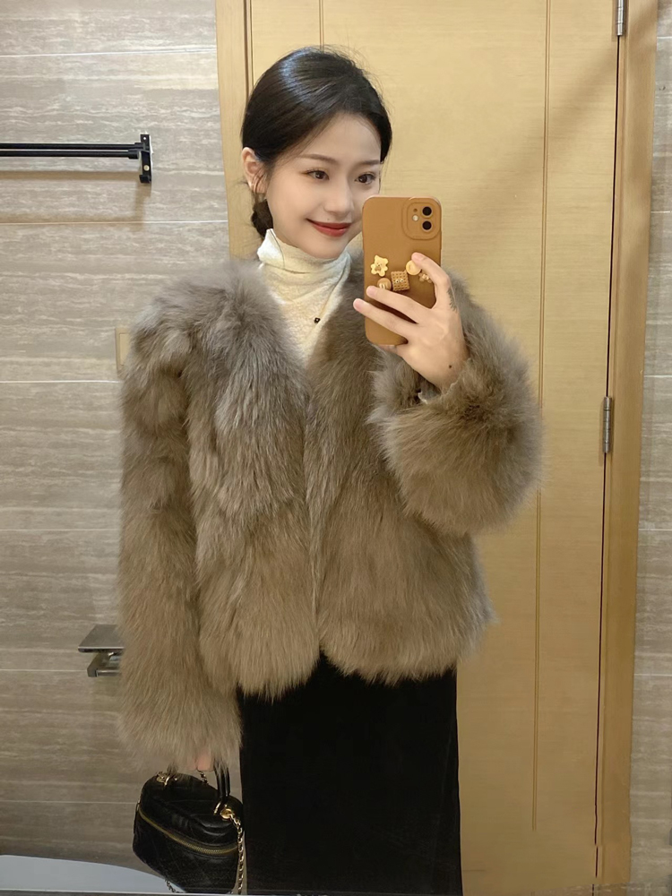 2023新款小香风毛毛绒环保皮草女秋冬皮毛一体短外套小个子-阿里巴巴