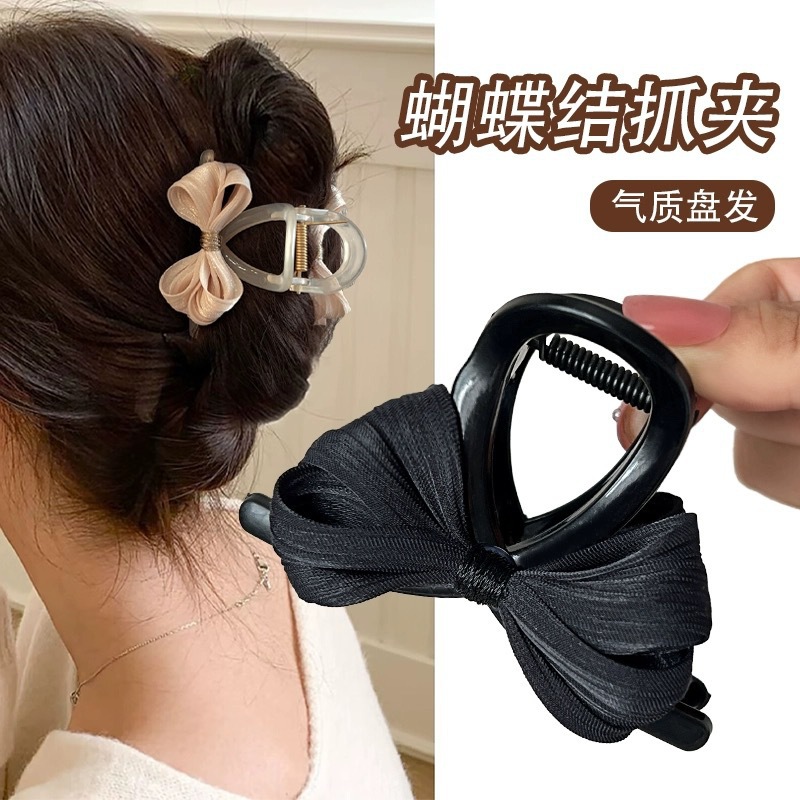 森系简约布艺发抓后脑勺鲨鱼夹半扎抓夹气质蝴蝶结发夹夹子头饰女