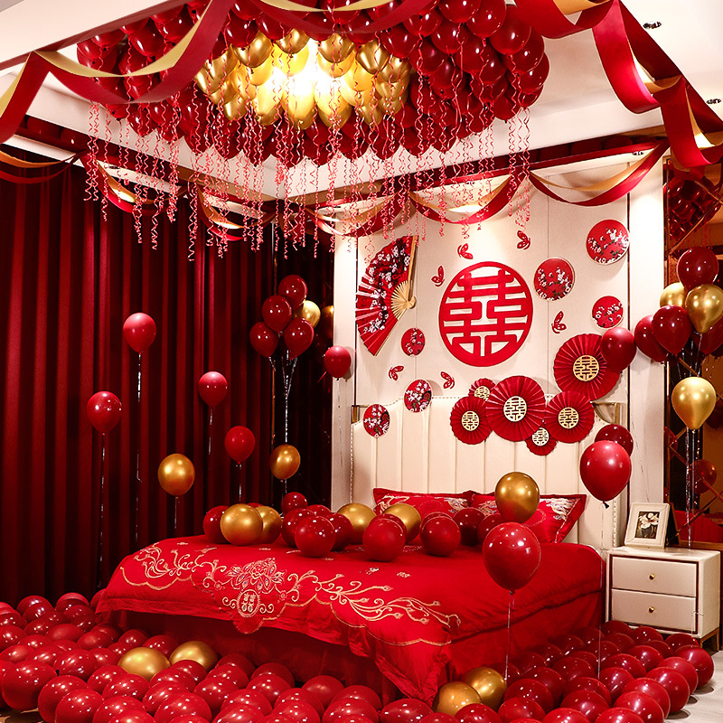 婚房布置套装男方新房卧室中式创意浪漫女方婚礼拉花气球结婚装饰