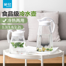 茶花冷水壶家用大容量凉水杯泡茶耐热防摔塑料冰箱透明水壶1.8L