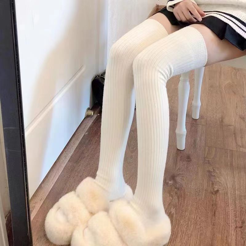 Women's Socks Autumn and Winter Solid Color Knee Socks Stockings Hold-Ups Leg Warmer Japanese Cute All-Match Millennium Hot Girl Style