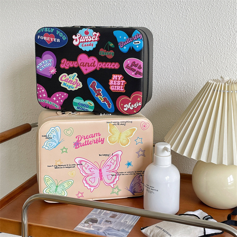 Homemade Three-Dimensional Cosmetic Case 2023 Portable Large Capacity Cute Cartoon Storage Box Travel Toiletry Bag