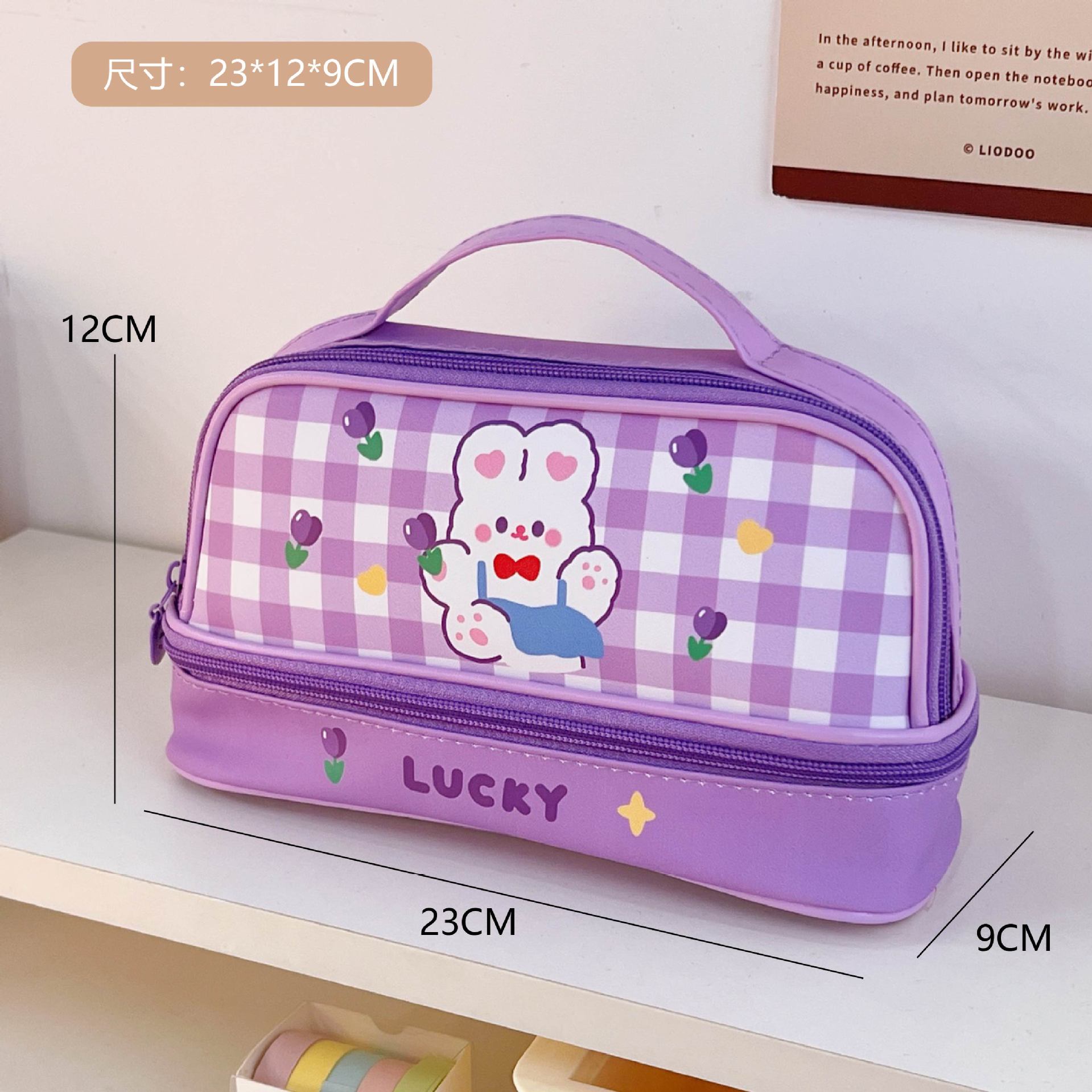 Cartoon Large Capacity Pencil Case Wholesale Student Handheld Pencil Case Double Layer Storage Bag Cute Simple Cosmetic Bag Stationery Box