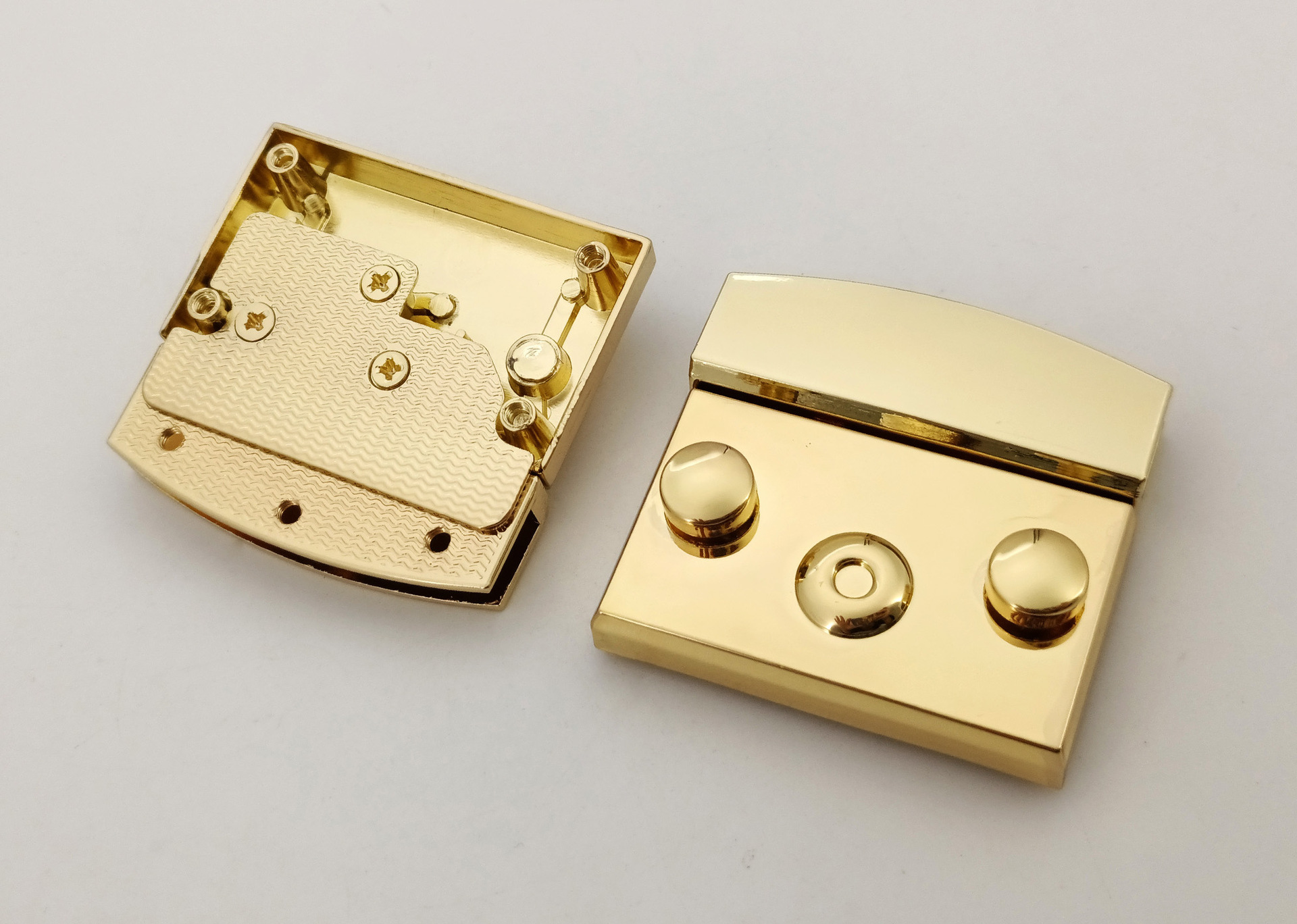 箱包服饰包包五金按锁 时尚金属箱包锁 浅金长方形包包锁扣