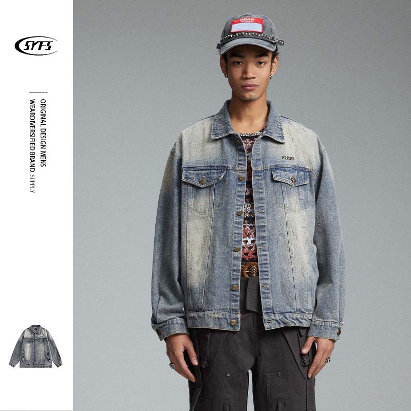 山元服饰24春季新款美式复古多口袋水洗牛仔夹克宽松百