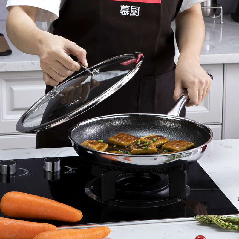 momscook慕厨煎锅304不锈钢平底锅不粘锅烙饼锅电磁炉燃气灶适用