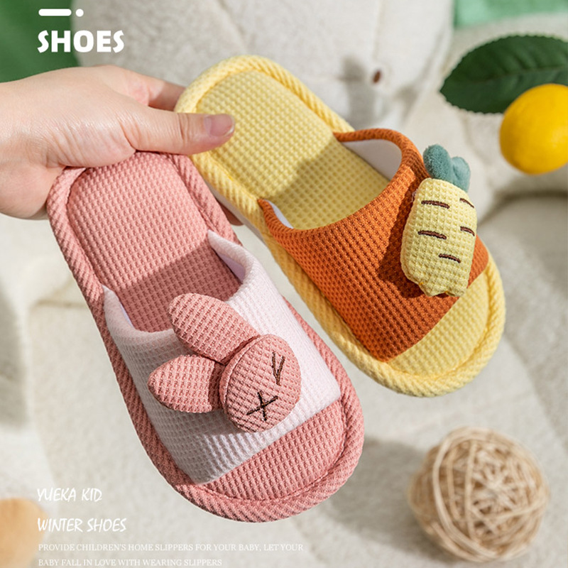 New Slippers Children's Linen Slippers Female Summer Home Couple Cartoon Four Seasons Universal Indoor Slippers Non-Slip Men