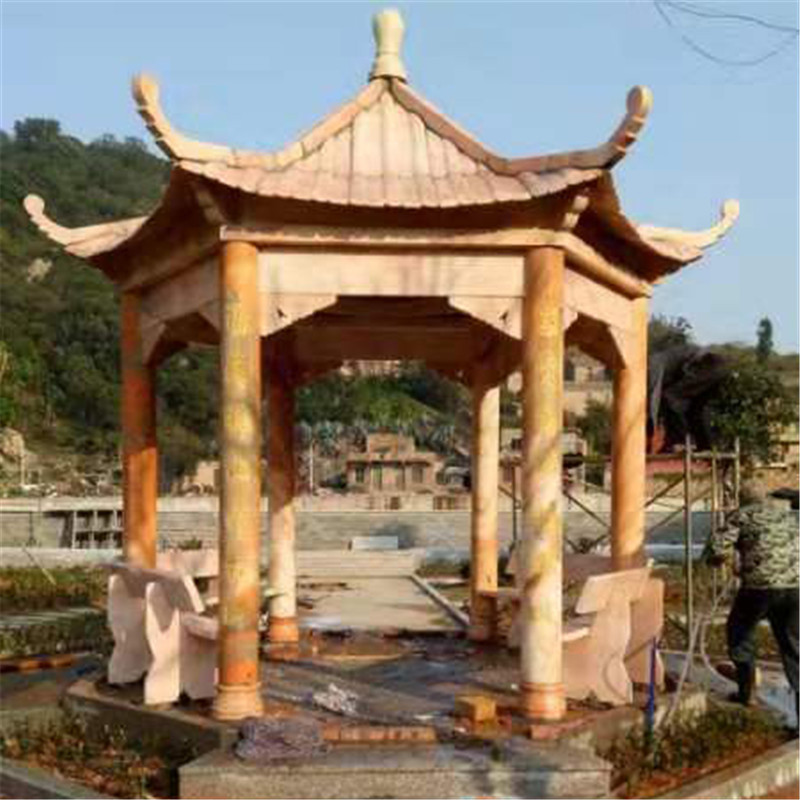 仿古六角凉亭 单层汉白玉凉亭 晚霞红石雕凉亭-阿里巴巴