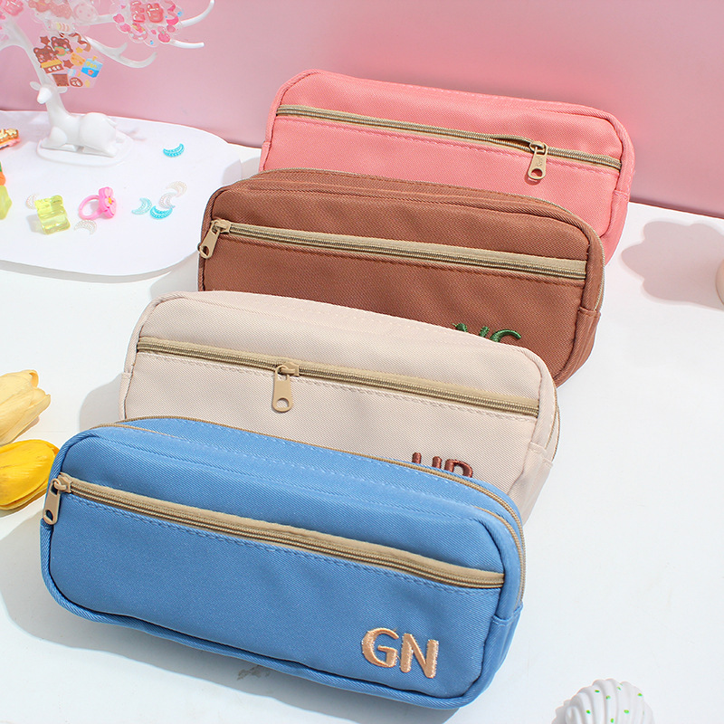 34972 慢生活大容量方形笔袋男生简约大容量多层收纳文具袋防磨