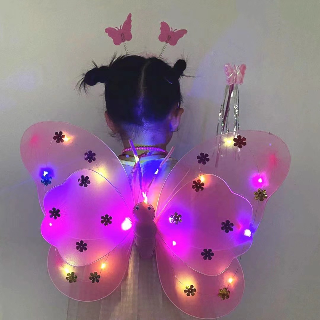 New Led20 Light Light-Emitting Butterfly Wings Children's Toy Stall Wholesale Luminous Angel Wings Three-Piece Set