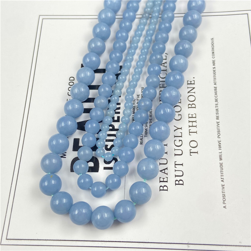 天使石散珠蓝天使蓝色光面圆珠串 首饰品手链女项链耳环手串材料
