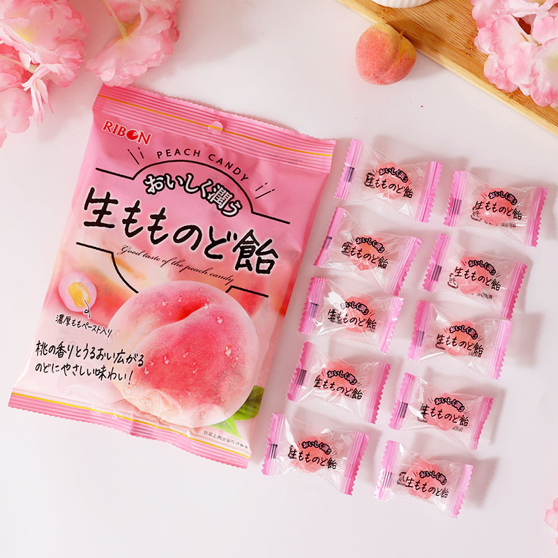 日本进口ribon理本水果白桃味硬糖水蜜桃果酱夹心糖果零食高颜值