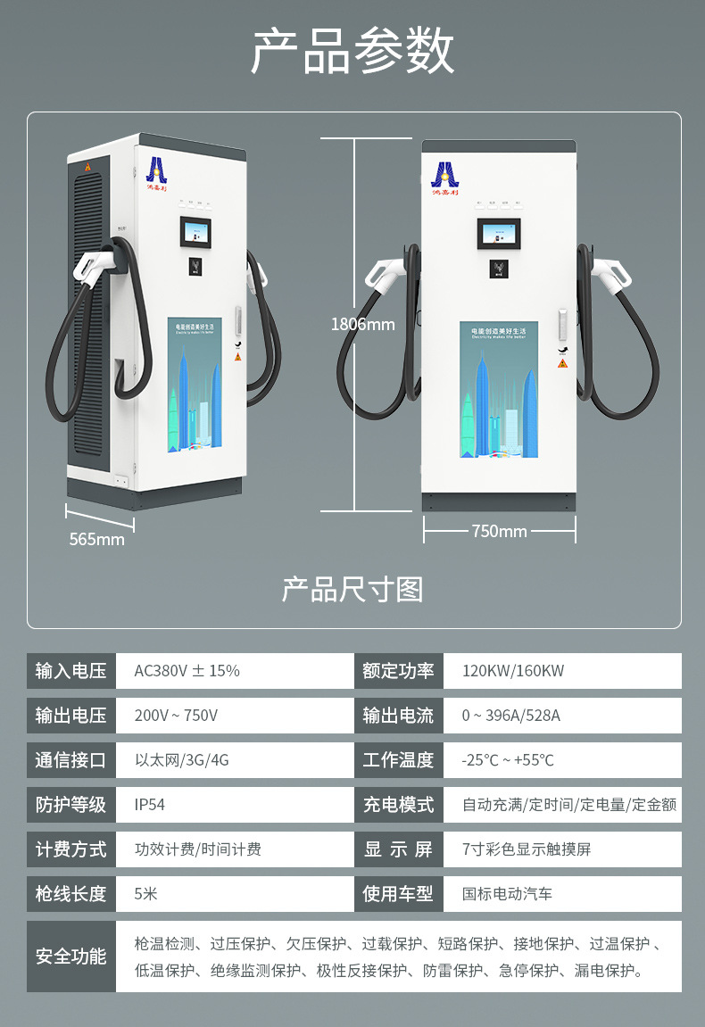 120kw新能源汽车直流充电桩 单双枪大功率立式充电桩 升级新品