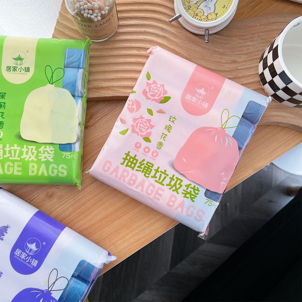Home Town Drawstring Garbage Bag with Fragrance Thickened Flower Extract Automatic Closing Garbage Bag Batch Delivery