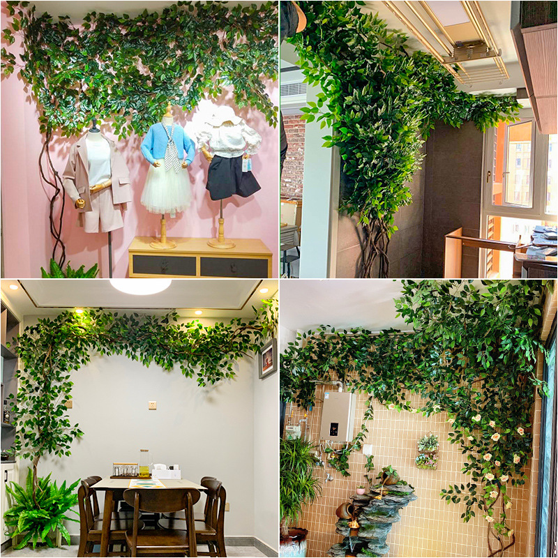 仿真树叶树枝树藤假叶子客厅室内绿植藤蔓假花藤条吊顶植物墙装饰