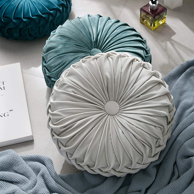 跨境荷兰绒南瓜圆形车轮靠垫枕头丝绒沙发抱靠枕褶皱蒲团坐垫