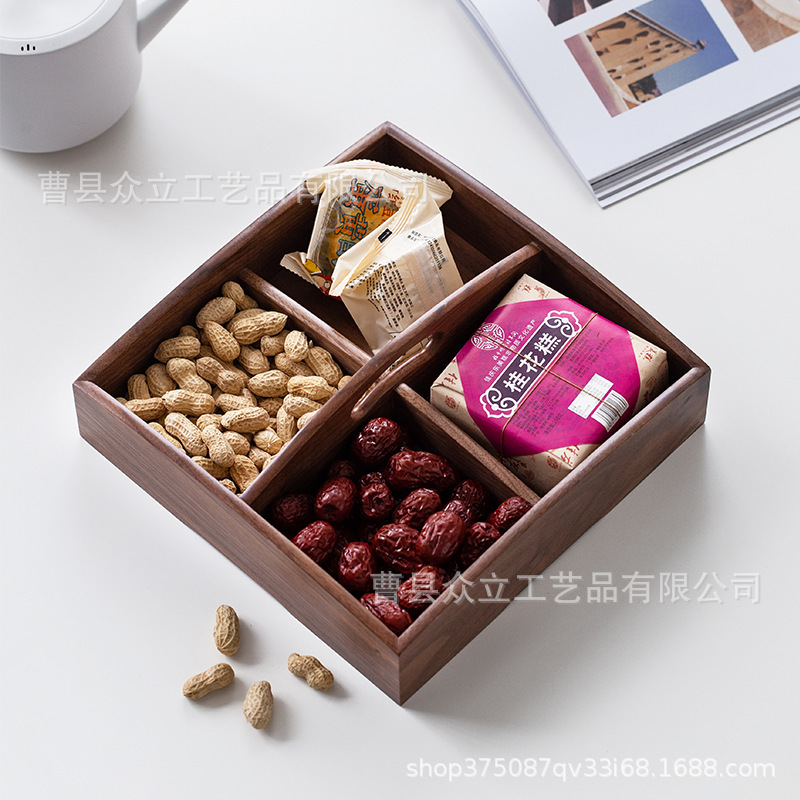 Black Walnut Mortise Wooden Dried Fruit Box Desktop Storage Box Production Whole Wood Japanese Tea Snack Nut Tray