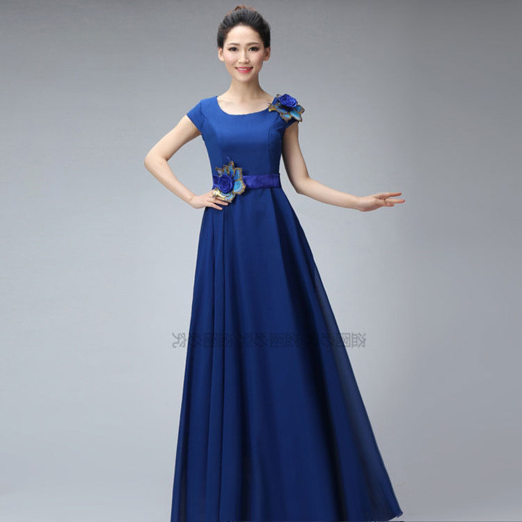 新款合唱服长裙成人大合唱团体演出服女中老年指挥主持人舞台服装