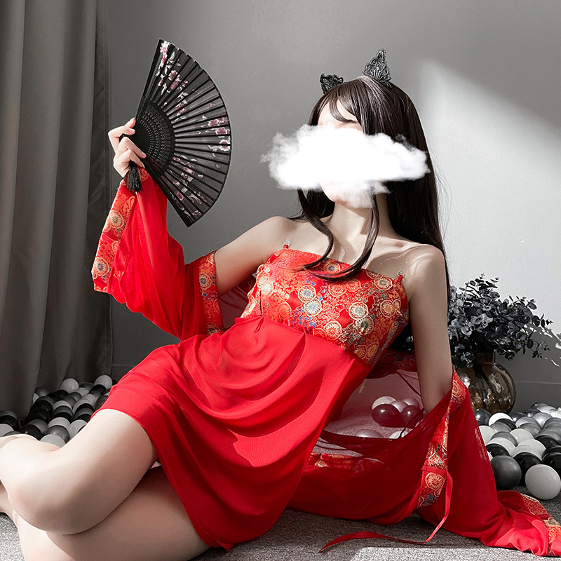 唐装贵妃制服情趣内衣新娘妆睡袍古装绸缎性感刺绣睡衣女套装9283