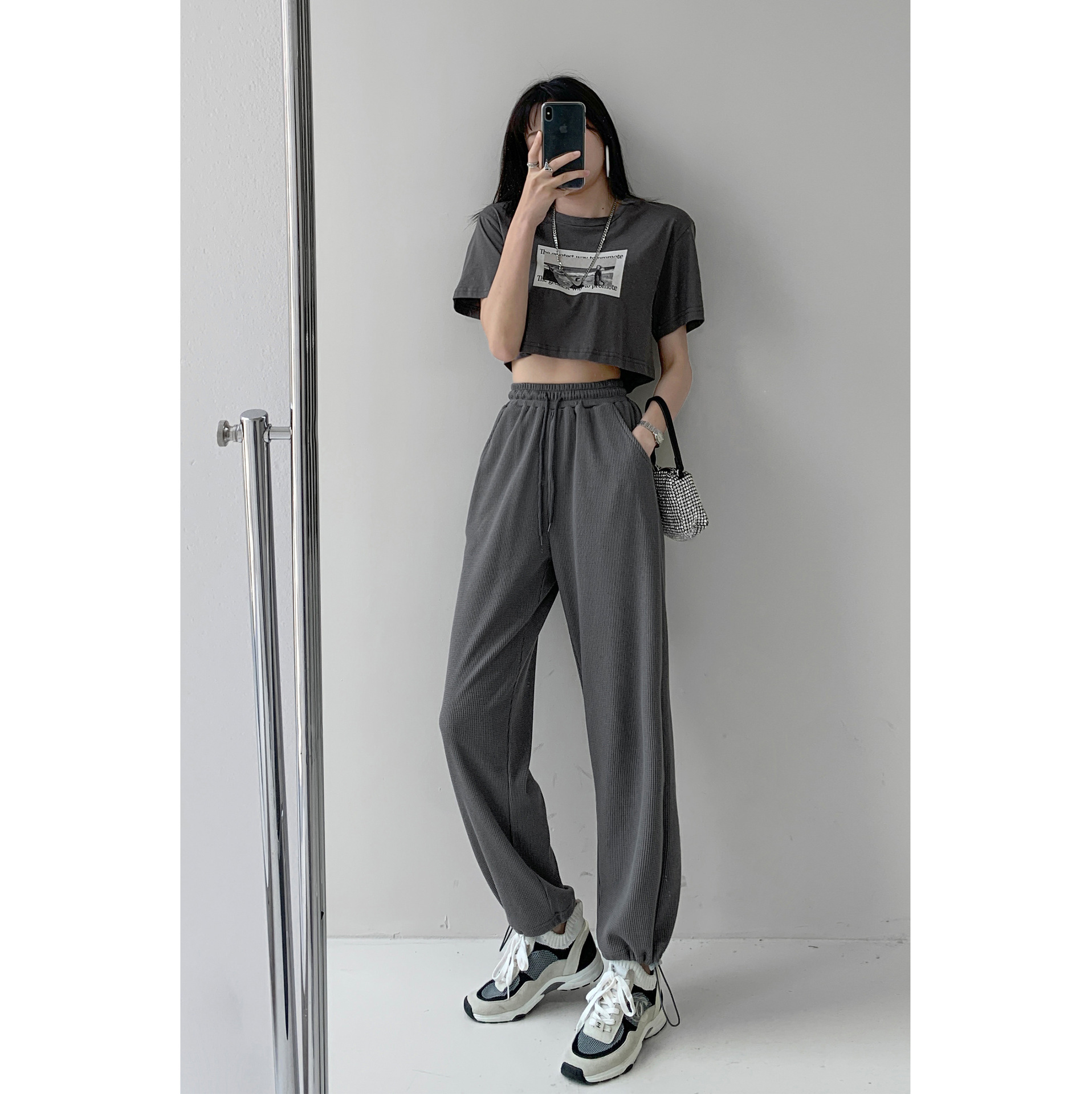 嘻哈爵士高腰百搭束脚荧光绿休闲哈伦卫裤女潮gl6207 欧美时尚女装