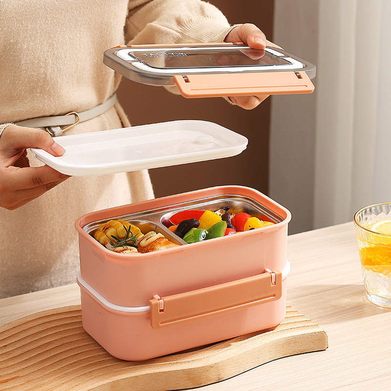 Stainless Steel Double Layer Lunch Box Portable Single-Layer Student Office Worker Lunch Box Lunch Box Lunch Box with Handle