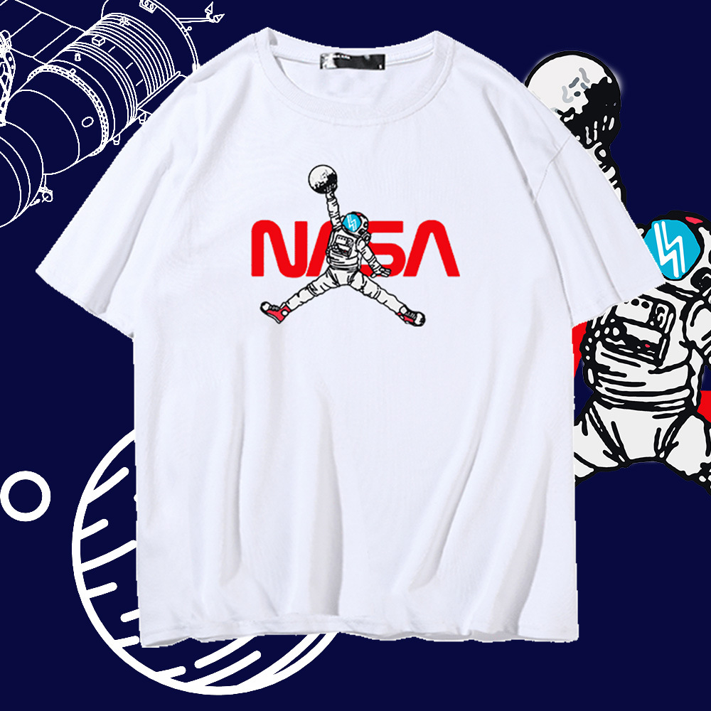 nasa宇航员联名短袖t恤男夏宽松运动卡通半袖青年简约休闲上衣