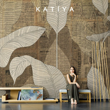 Katiya复古东南亚墙纸装饰热带设计壁画电视背景墙芭蕉叶高档墙布