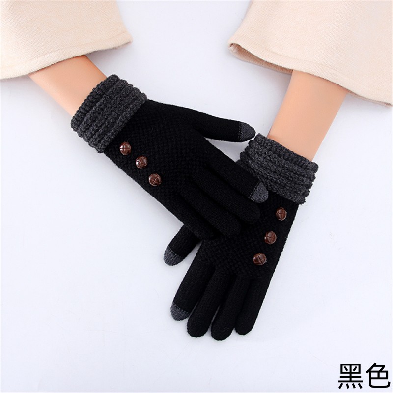 Student Gloves Women's Autumn and Winter Touch Screen Knitted Wool Velvet Cold Protection Warm Road Bike Cute Five Finger Wholesale