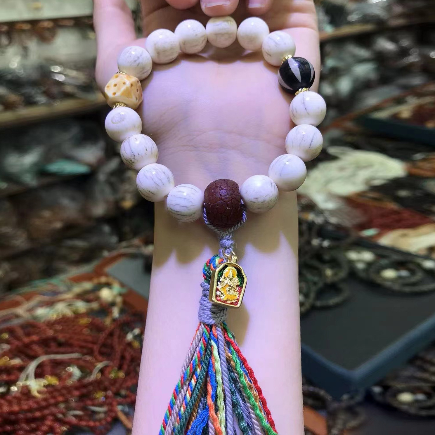 蓬森珠宝高仿老猛犸象牙单圈手链文玩玛瑙配件饰品手串批发女男款