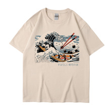 跨境亚马逊夏季新款大海寿司印花男女式T恤运动休闲圆领短袖上衣