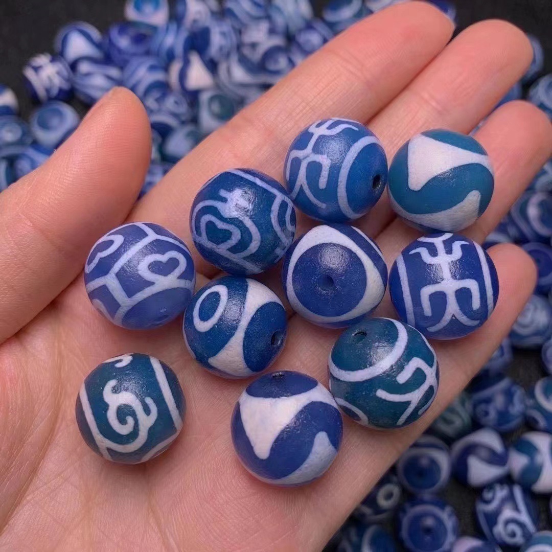 晟景 西藏蓝玉髓玛瑙天珠台湾工艺满风化包浆圆珠散珠diy配珠隔珠