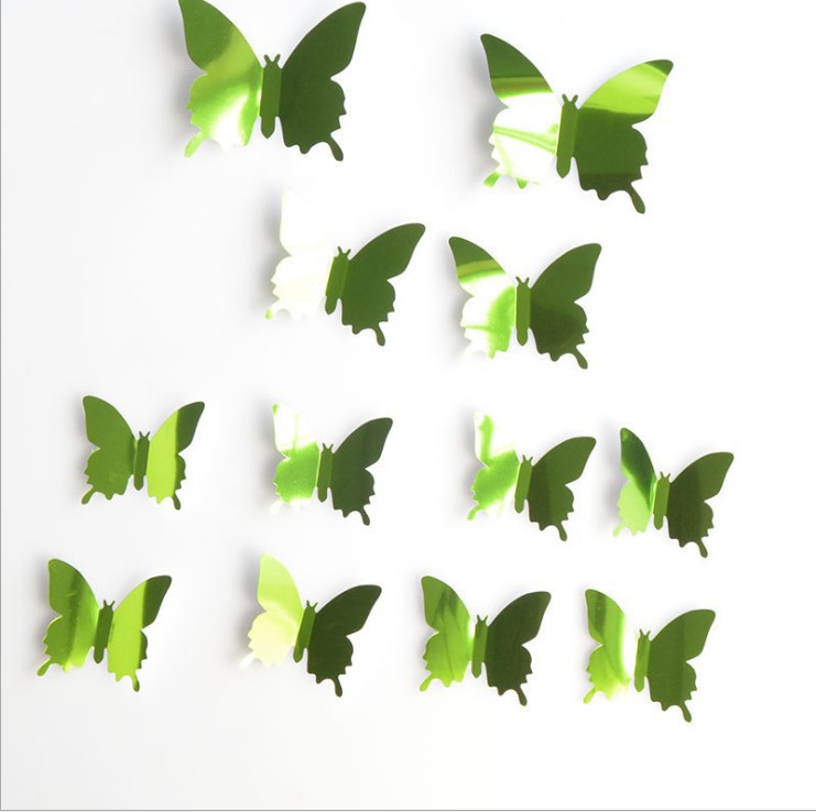 跨境热销pet镜面蝴蝶 3d立体仿真镜面蝴蝶贴客厅卧室家具装饰批发