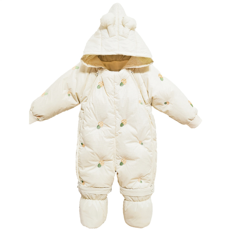 包脚衣服鸭绒外出服防风冬季婴儿连体衣加厚羽绒服宝宝新生儿抱衣