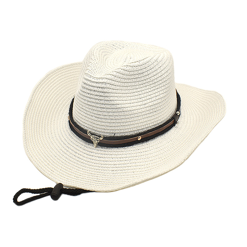 European and American Panama Straw Hat Curling Top Hat Men and Women Curling Cowboy Hat Cow Head Belt Sun Hat Sun Protection Sun Protection Hat