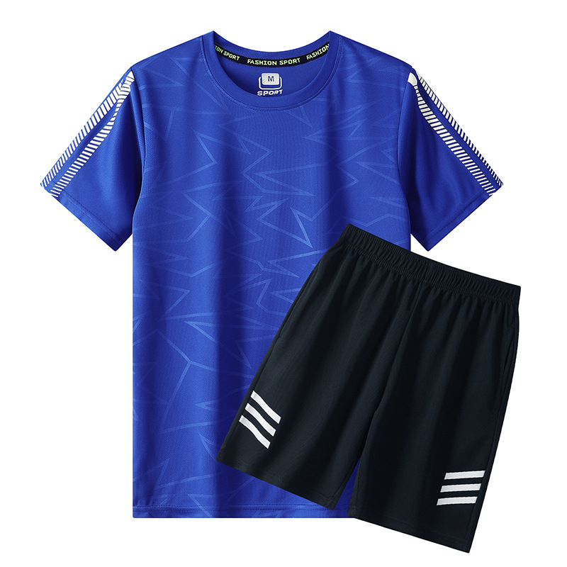 Shopee Sports Suit Men's Summer Thin Quick-Drying Running Suit Short-Sleeved T-shirt Two-Piece Set Casual Men's Clothing Manufacturer