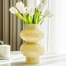 花瓶摆件客厅插花玻璃高级感中古复古法式奶油黄ins风艺术餐桌小