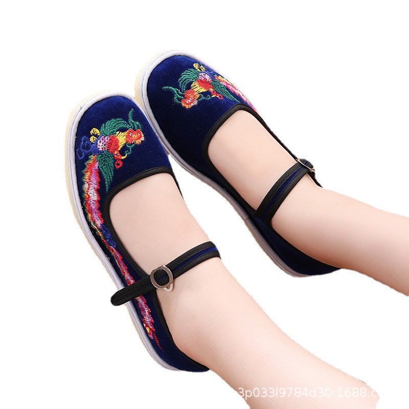 Old Beijing Cloth Shoes Women's Embroidered Colorful Phoenix Chinese Ancient Style Ethnic Hanfu Cloth Shoes Tendon Bottom Non-Slip Square Dance Shoes