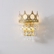 法式轻奢全铜水晶皇冠壁灯设计师复古客厅背景墙卧室床头壁灯
