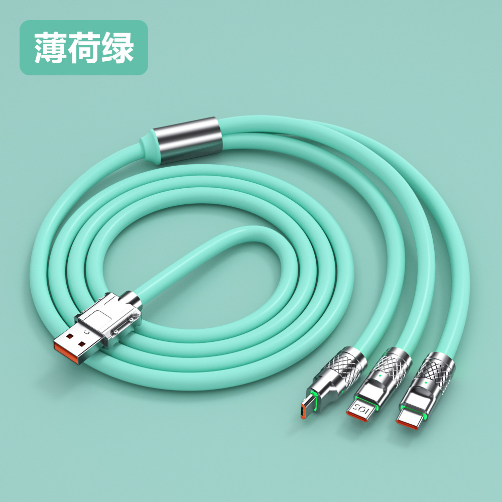 120W Bold 6A Super Fast Charge Three-in-One Data Cable Zinc Alloy Type-c Fast Charge Three in One Liquid Silicone