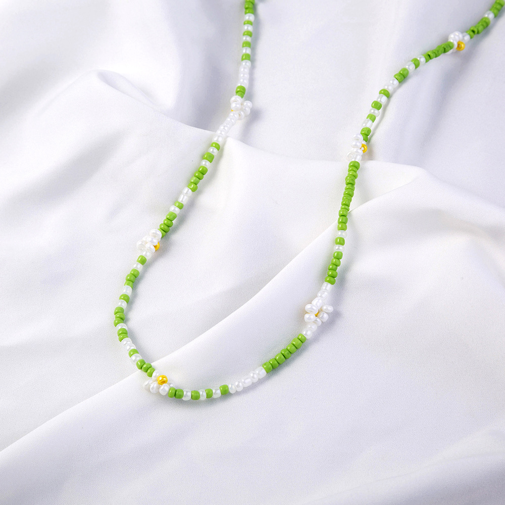 欧美清新小花甜美可爱珍珠手工串珠彩色米珠花朵编织项链女锁骨链