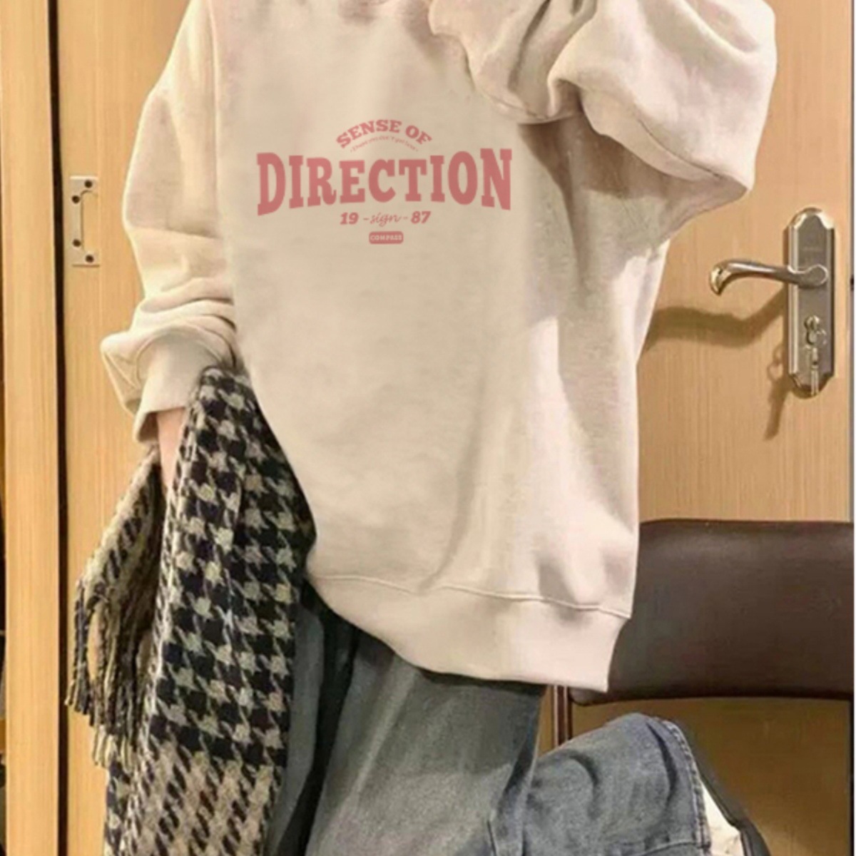 加绒卫衣女春秋无帽上衣冬季感宽松设计慵懒风小个子灰色加厚小众