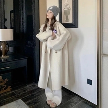 300斤胖MM大码米白色羊绒大衣女冬季韩系大衣温柔风长款毛呢外套.