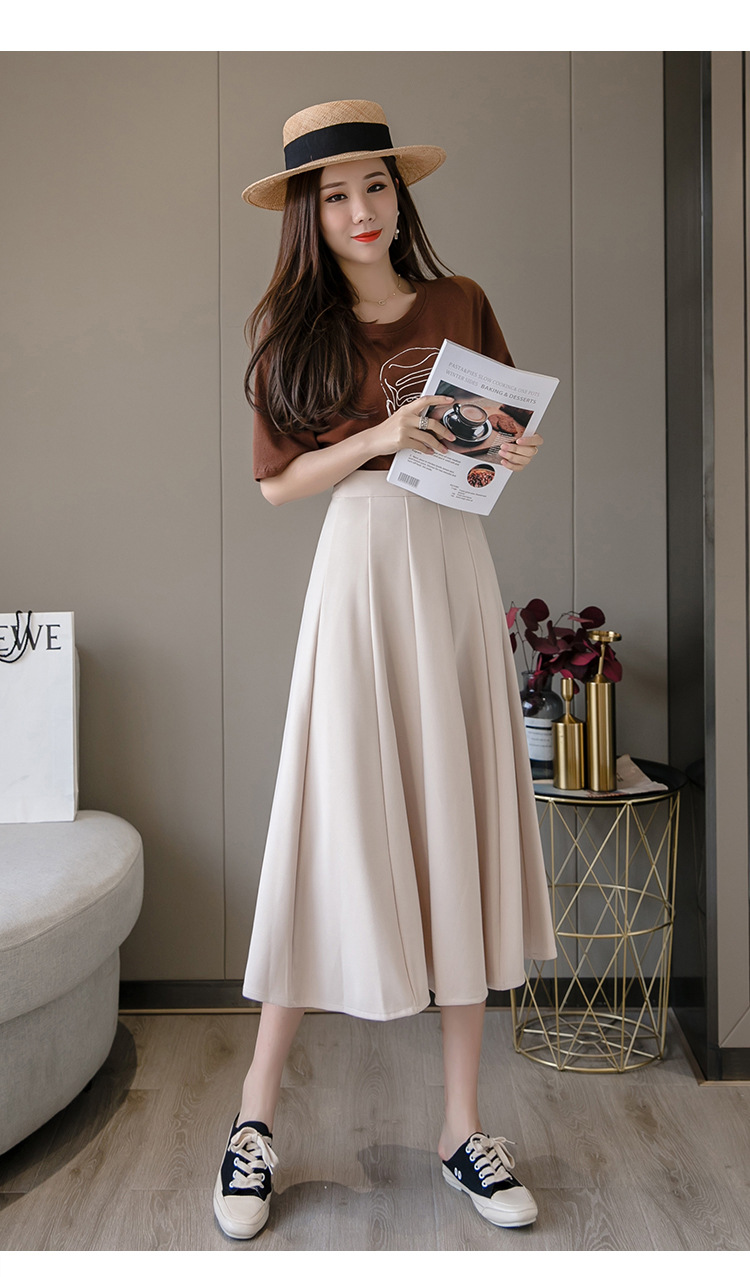 百褶半身裙女2021春装新款中长款a字裙大摆a字长裙显瘦高腰裙子