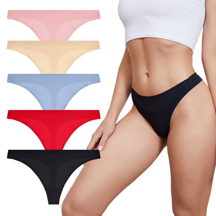 Cross-Border Foreign Trade Amazon Hot European and American Sexy Women's Underwear Seamless T-Shaped Panties Ice Silk Low Waist T-Back Women's Cotton Crotch